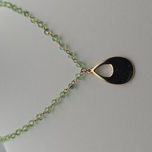 ✨2/$10✨ Green Beaded Petite Chain String Teardrop Gold-tone Pendant 17''